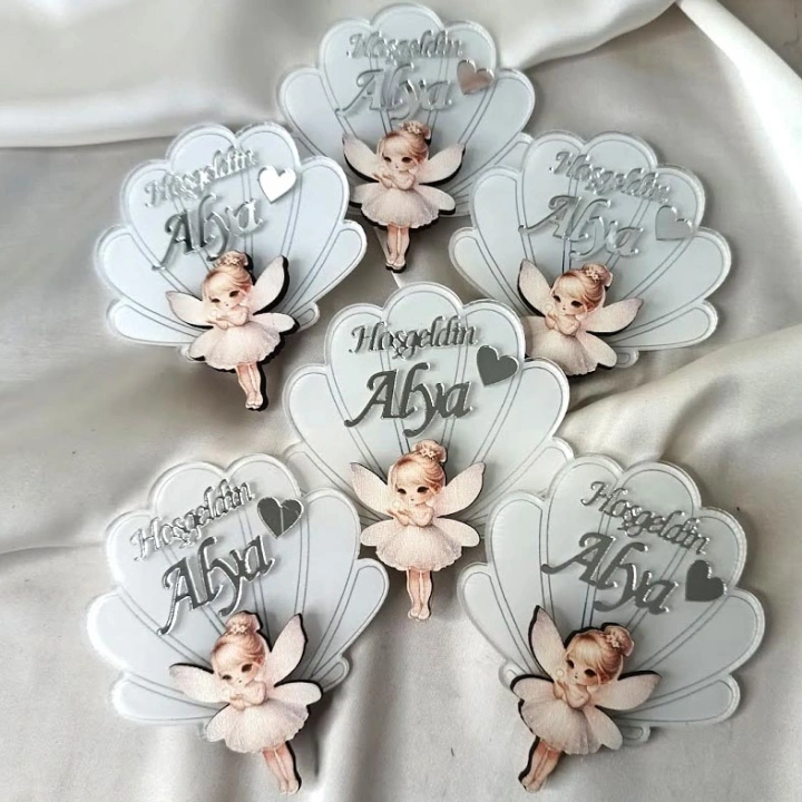 Peri Temalı İstridye Beyaz Boyamalı Magnet