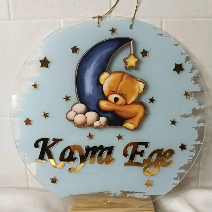 Mavi Ay Ayıcıklı Kapı Süsü