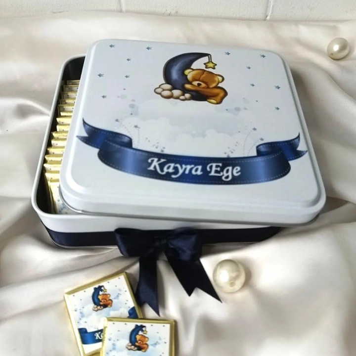 Mavi Ay Ayıcıklı  Çikolata Kutusu