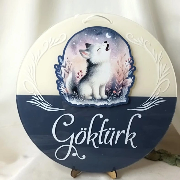 Beyaz Kurt Desenli Kapı Süsü