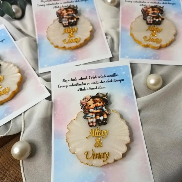 İkiz Bebek Hediyelik Kartlı Magnet