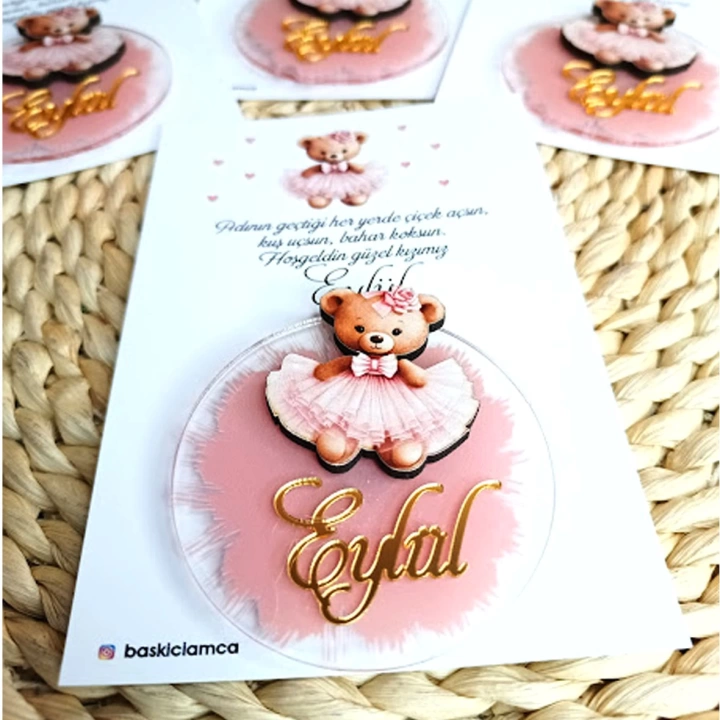 Baskıcı Amca Sevimli Pembe  Ayıcık Temalı Boyalı Magnet