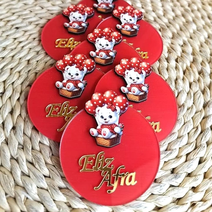 Kırmızı Balonlu Ayıcık Boyamalı Magnet
