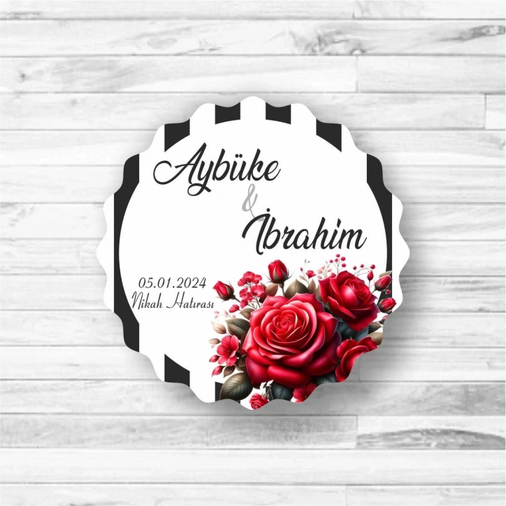 Kırmızı Gül Temalı Ahşap Magnet