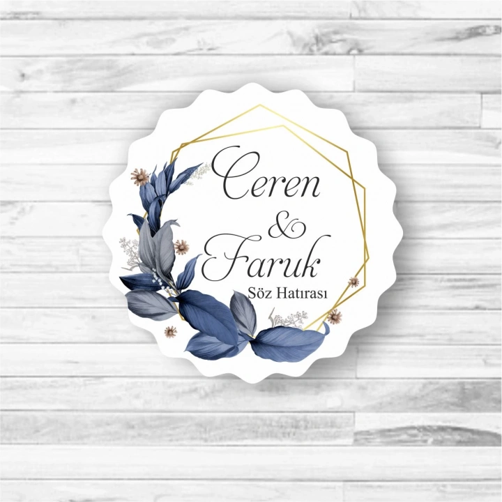 Mavi Yaprak Desen Temalı Ahşap Magnet