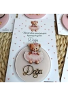 Baskıcı Amca Kartlı Pembe Elbiseli Ayıcık Boyalı Magnet