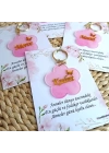 Pembe  Çiçek  Kartlı Boyamalı Anahtarlık