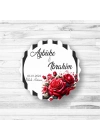 Kırmızı Gül Temalı Ahşap Magnet