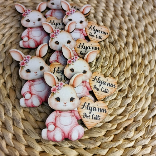 Sevimli Tavşan Temalı Ahşap Magnet