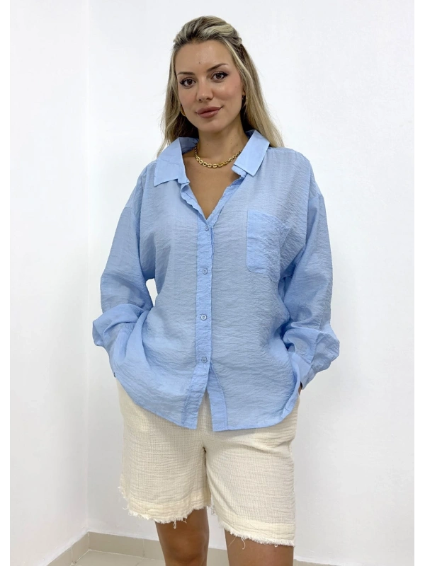 Cepli Oversize Gömlek - Bebe Mavi