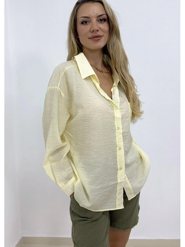 Cepli Oversize Gömlek - Sarı