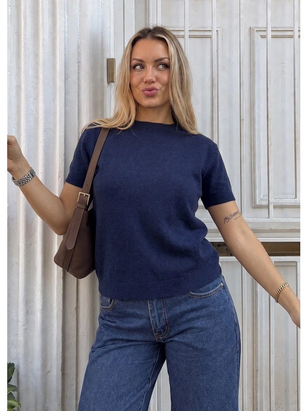 Yumoş Kısa Kollu Basic Triko - Lacivert