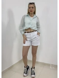 Kemerli Gabardin Şort - Beyaz