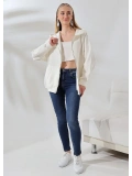 Şardonlu Fermuarlı Oversize Kanguru Cepli Sweat - Ekru