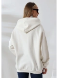 Şardonlu Fermuarlı Oversize Kanguru Cepli Sweat - Ekru