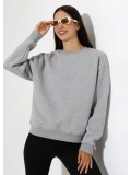 Şardonlu Oversize Bisiklet Yaka Sweat - Gri