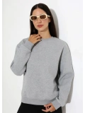 Şardonlu Oversize Bisiklet Yaka Sweat - Gri