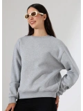 Şardonlu Oversize Bisiklet Yaka Sweat - Gri