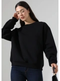 Şardonlu Oversize Bisiklet Yaka Sweat - Siyah