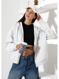Şardonlu Oversize Fermuarlı Kapşonlu Sweat - Gri