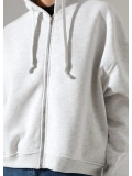 Şardonlu Oversize Fermuarlı Kapşonlu Sweat - Gri