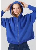 Şardonlu Oversize Fermuarlı Kapşonlu Sweat - Saks