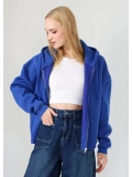 Şardonlu Oversize Fermuarlı Kapşonlu Sweat - Saks