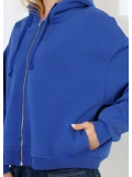 Şardonlu Oversize Fermuarlı Kapşonlu Sweat - Saks