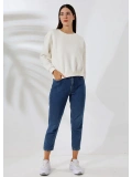 Şardonlu Oversize Geniş Yaka Kısa Sweat - Beyaz