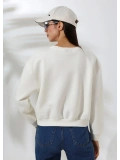 Şardonlu Oversize Geniş Yaka Kısa Sweat - Beyaz