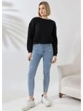 Şardonlu Oversize Geniş Yaka Kısa Sweat - Siyah