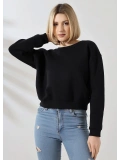 Şardonlu Oversize Geniş Yaka Kısa Sweat - Siyah