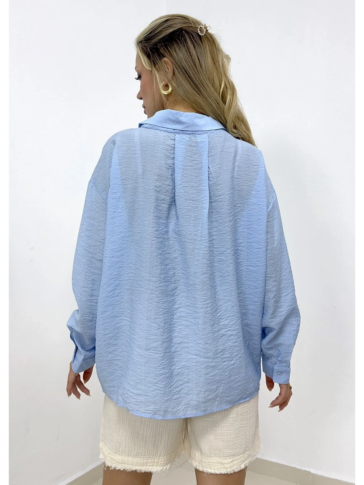 Cepli Oversize Gömlek - Bebe Mavi
