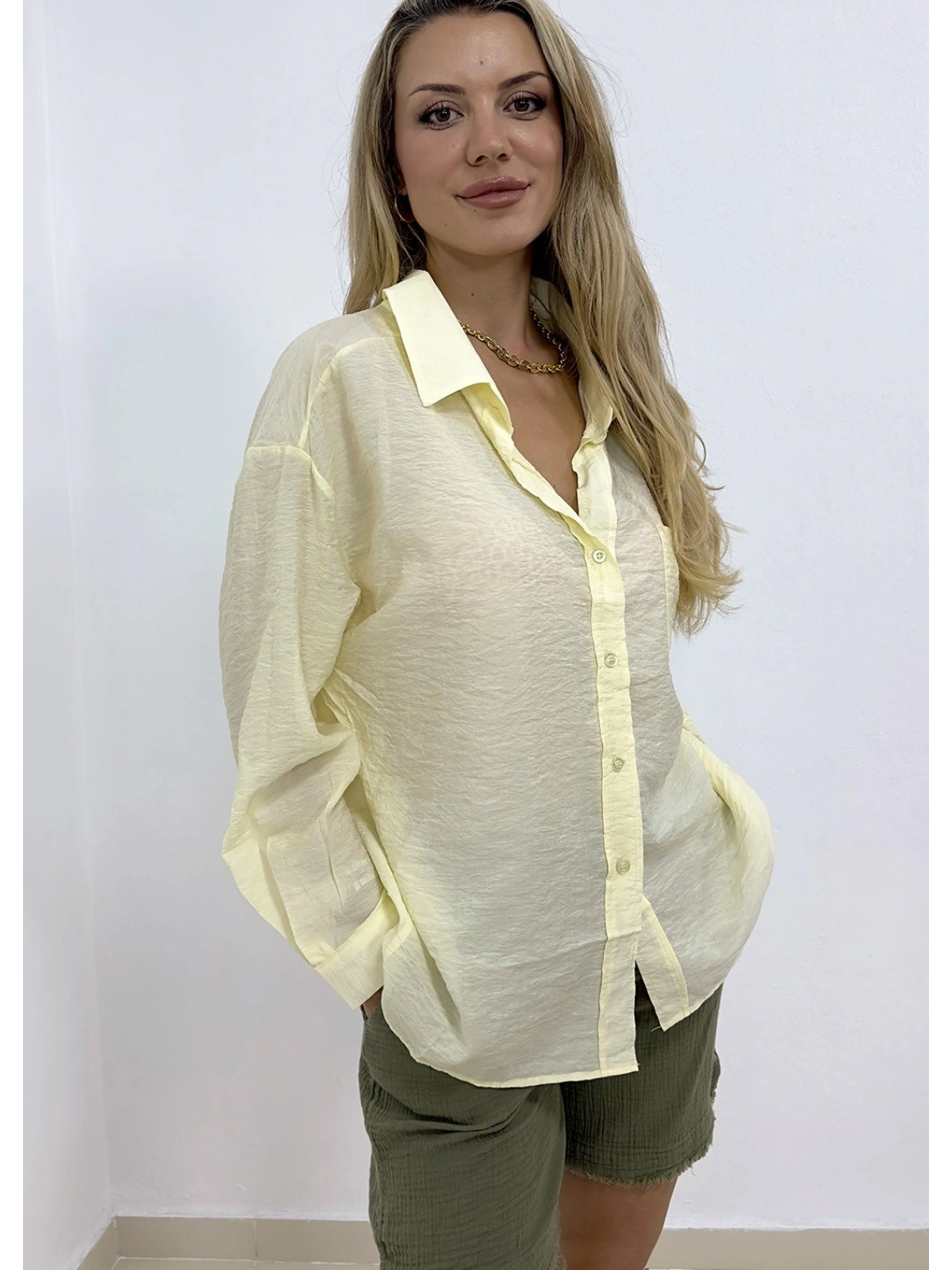 Cepli Oversize Gömlek - Sarı