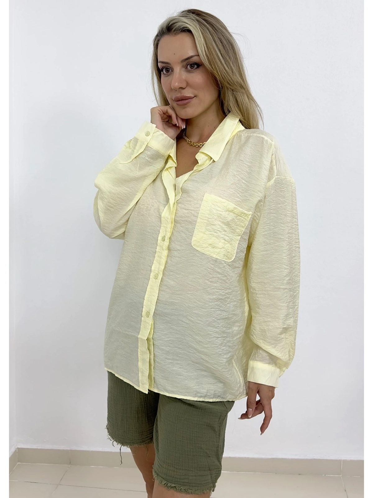 Cepli Oversize Gömlek - Sarı