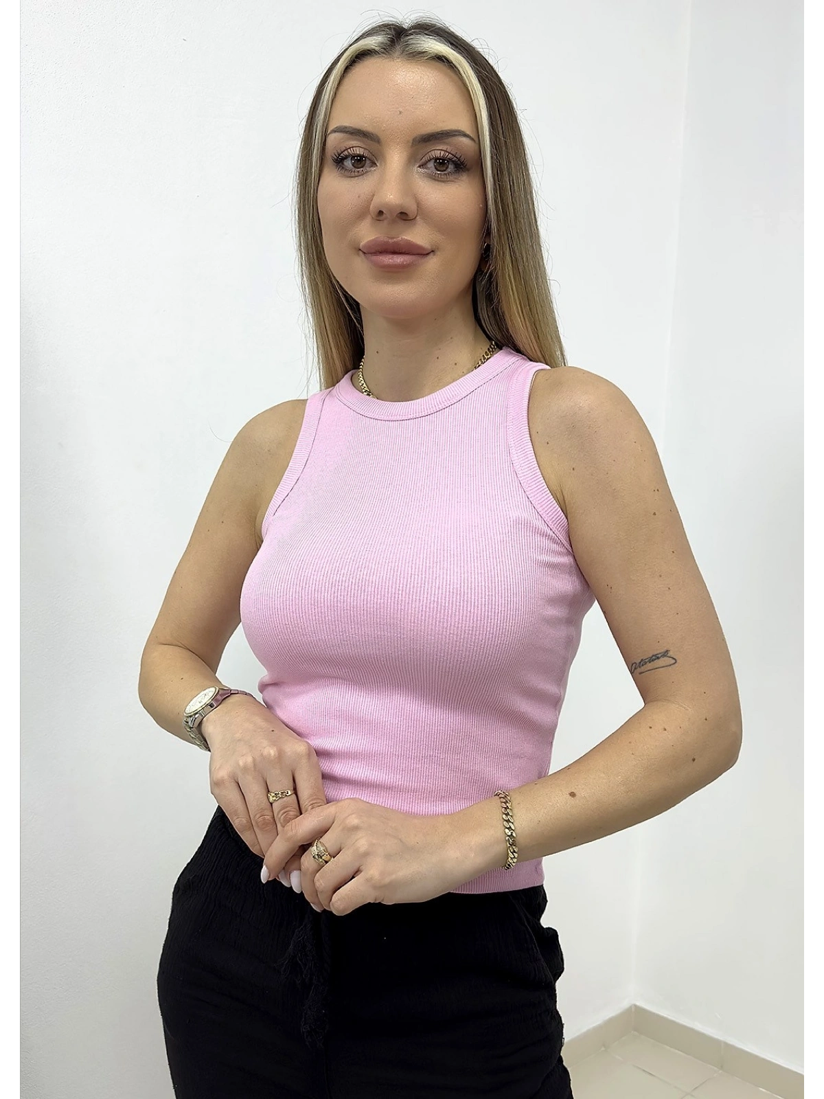 Halter Yaka Dar Kesim Basic Atlet - Pembe