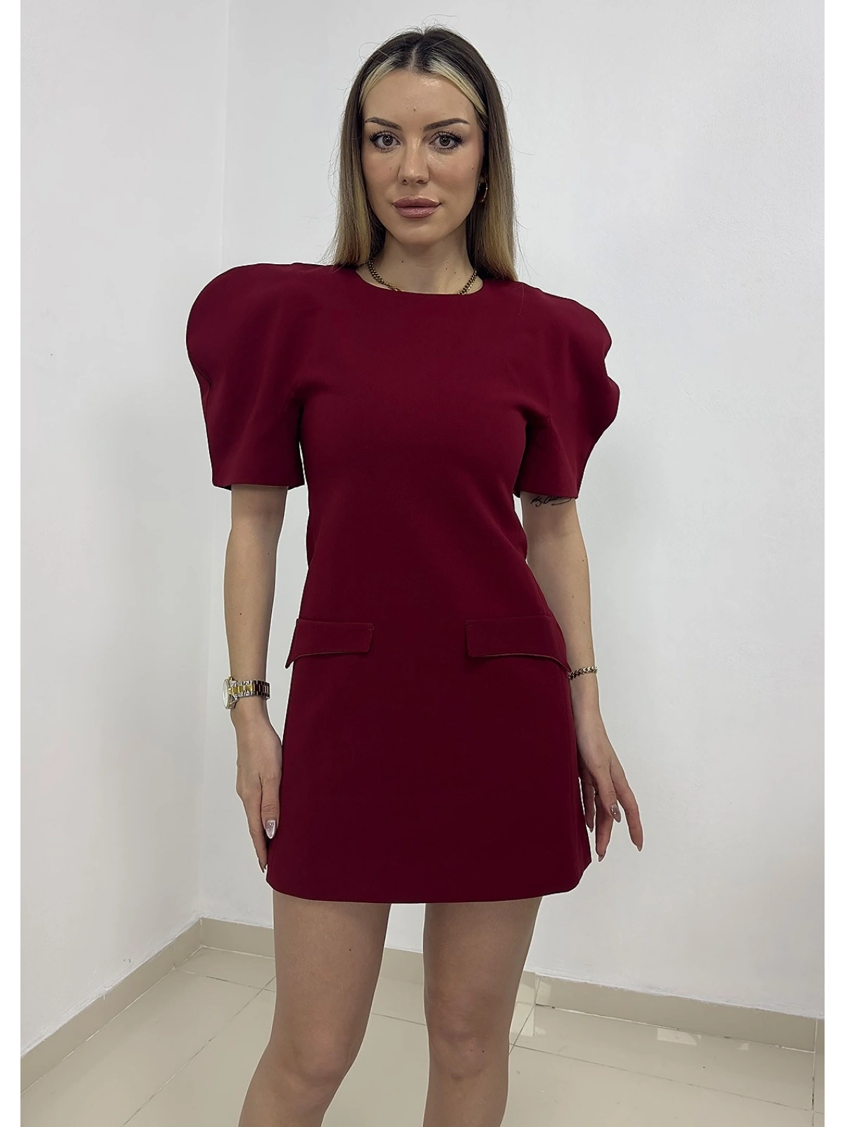 Karpuz Kol Elbise - Kırmızı