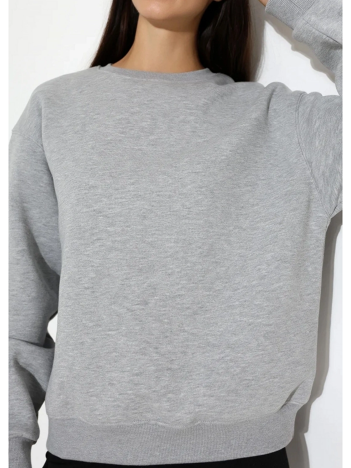 Şardonlu Oversize Bisiklet Yaka Sweat - Gri