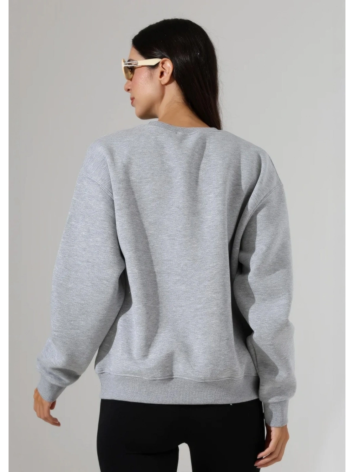 Şardonlu Oversize Bisiklet Yaka Sweat - Gri