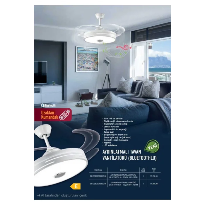 MUTLUSAN AYDINLATMALI TAVAN VANTİLATÖR BLUETOOTH