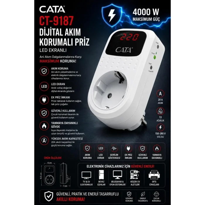 Cata Akım Korumalı Priz Regülatör CT-9187