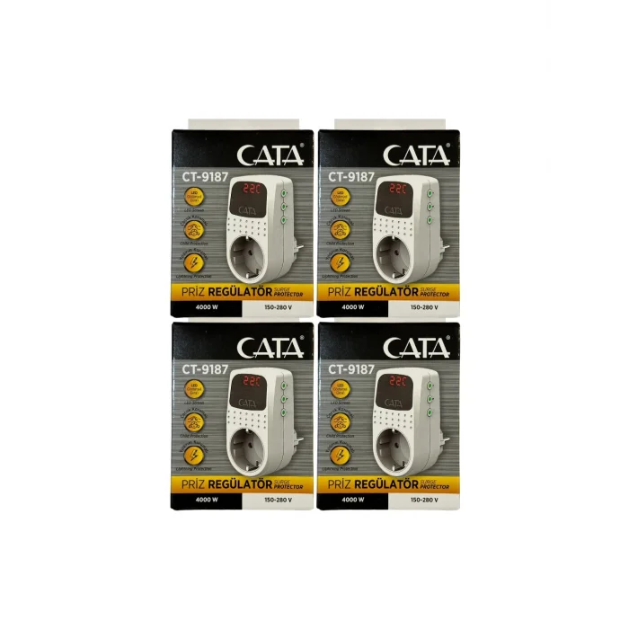 Cata CT-9187 4000W Akım Korumalı LED Göstergeli Priz 4 Adet Kompakt Tasarım ile Güvenli Kullanım