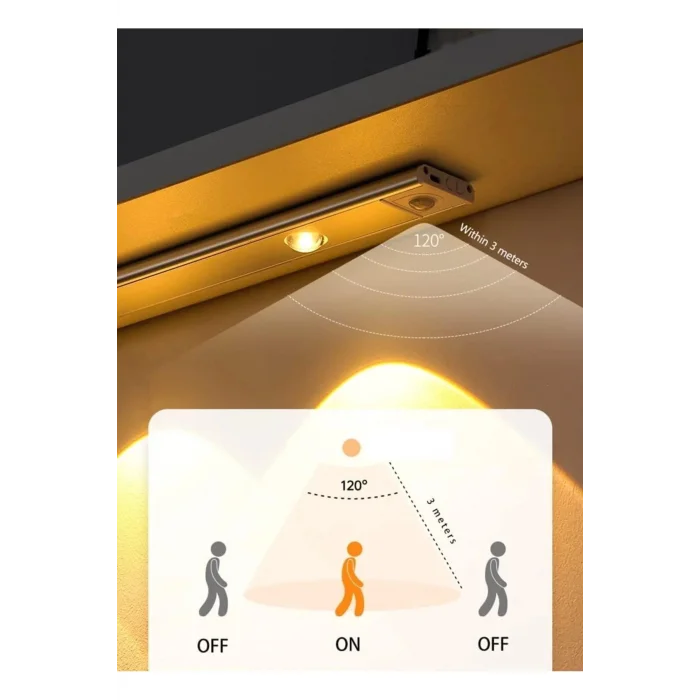 Cata Sensörlü Şarjlı Mıknatıslı 3 Farklı Işık Renkli Dimmerli 40cm Siyah / CT-2464