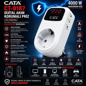 Cata CT-9187 Akım Korumalı Priz Regülatör