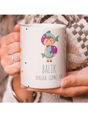 Balık Burcu Özel Sevimli Beyaz Kupa Bardak