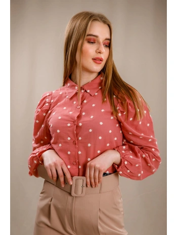 Balon Kol Puantiyeli Gömlek - GÜL KURUSU