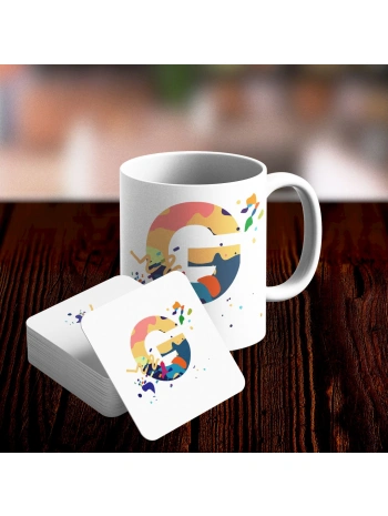 G Harfi Tasarımlı Kupa ve Bardak Altlığı Seti