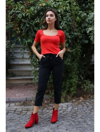 Geniş Yaka Triko Bluz - KIRMIZI