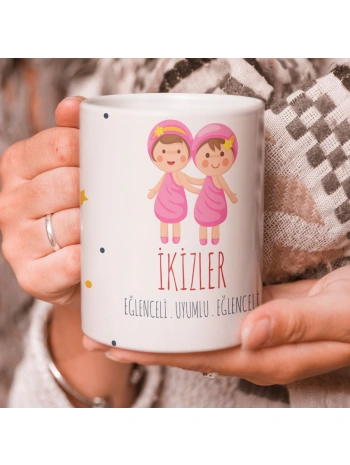 İkizler Burcu Özel Sevimli Beyaz Kupa Bardak