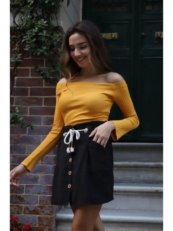 Kayık Yaka Triko Bluz - HARDAL